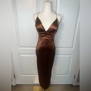 JLUXLABEL Brown Satin Dress